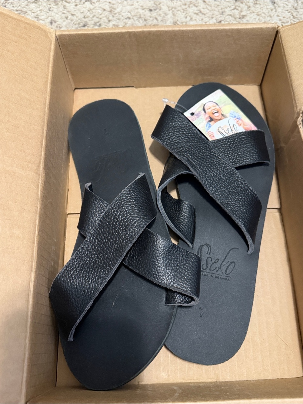 Sseko Black Leather Cross-Strap Sandals